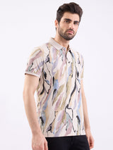 Men T-Shirt Beige Slim Fit