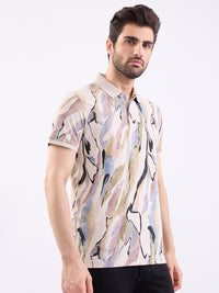Men T-Shirt Beige Slim Fit
