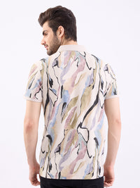 Men T-Shirt Beige Slim Fit