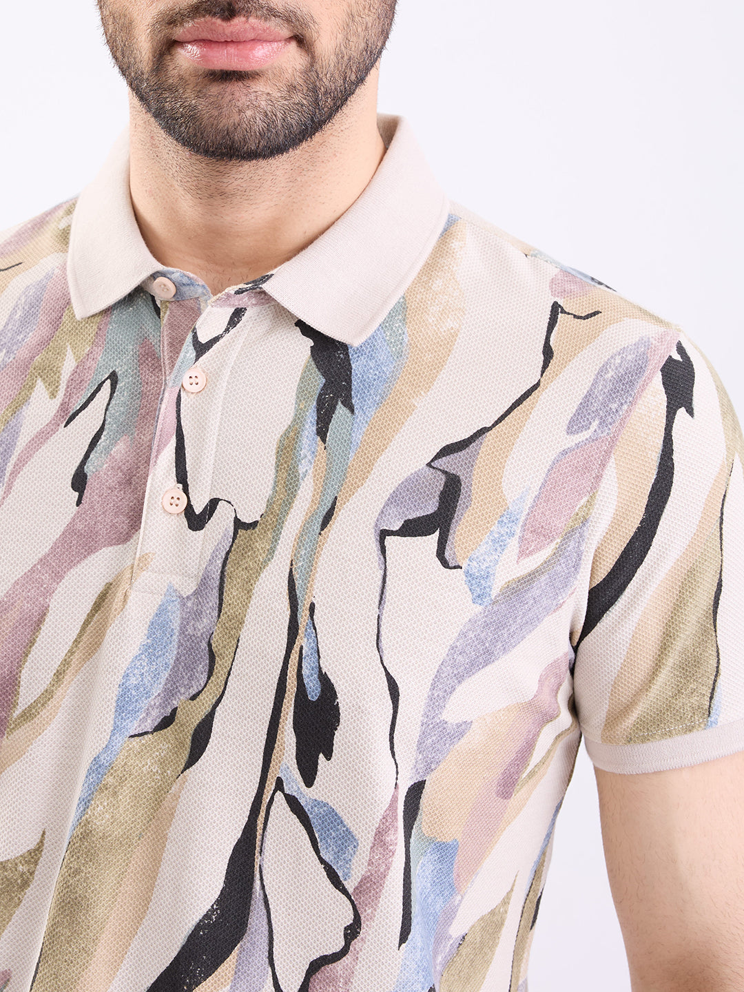 Men T-Shirt Beige Slim Fit