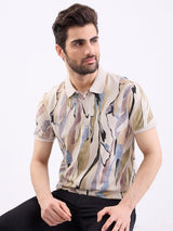 Men T-Shirt Beige Slim Fit