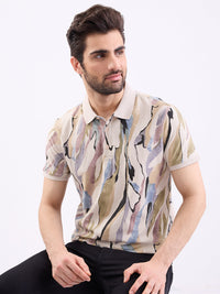 Men T-Shirt Beige Slim Fit