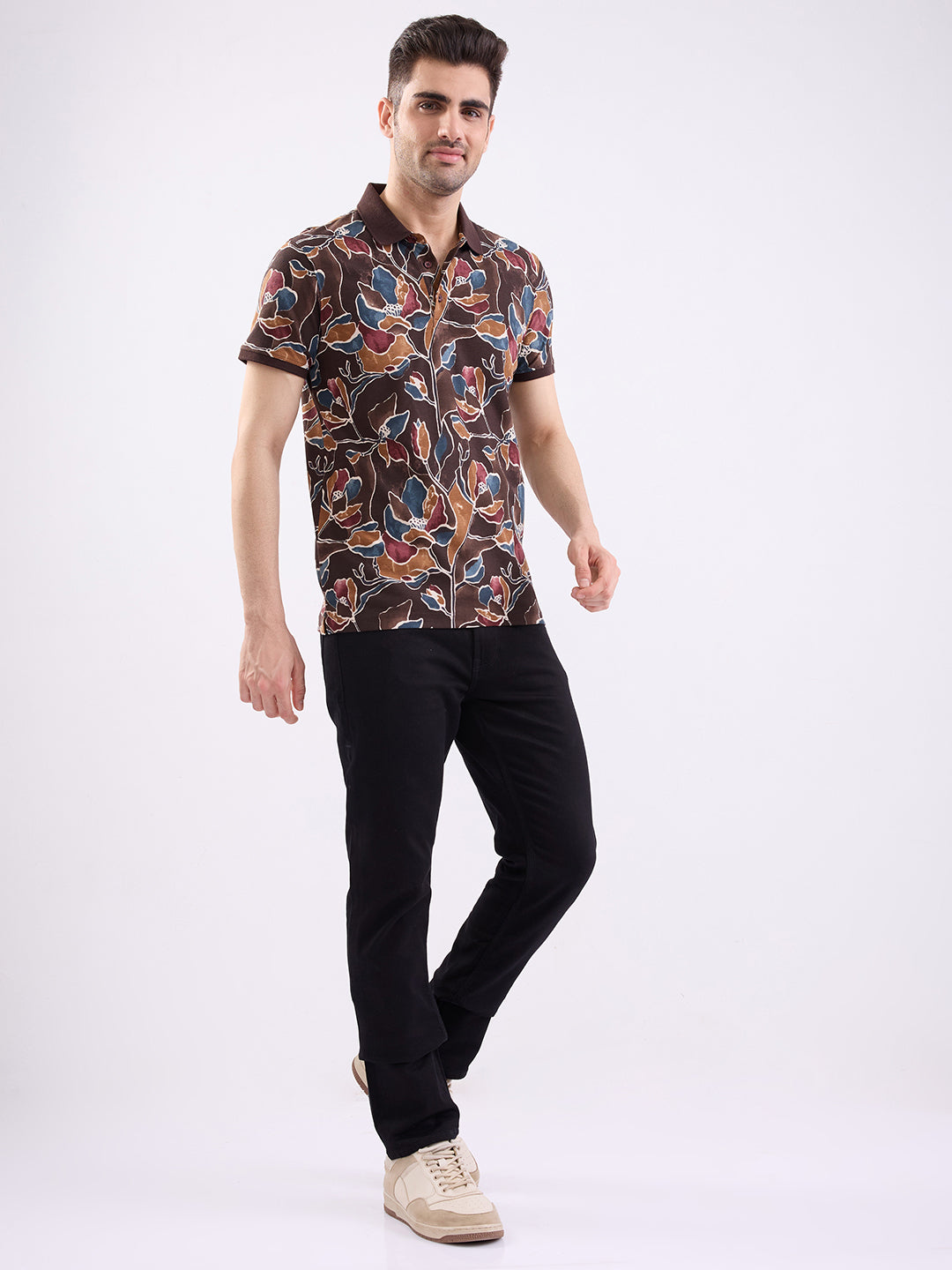 Spykar Bison Brown Slim Fit Casual T-Shirt For Men