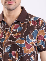 Men T-Shirt Brown Slim Fit