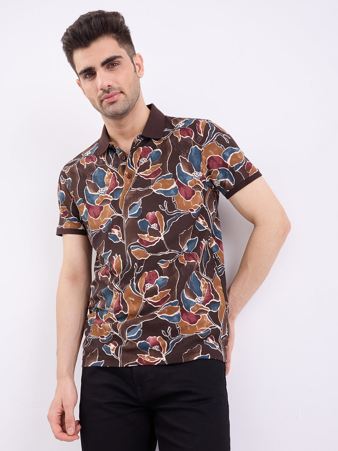 Spykar Bison Brown Slim Fit Casual T-Shirt For Men