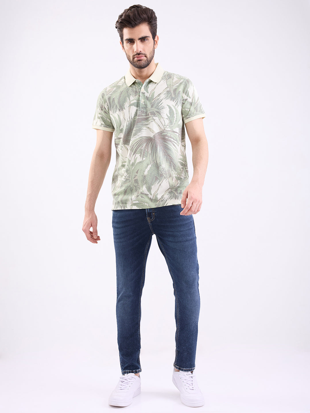 Spykar Sage Green Slim Fit Casual T-Shirt For Men
