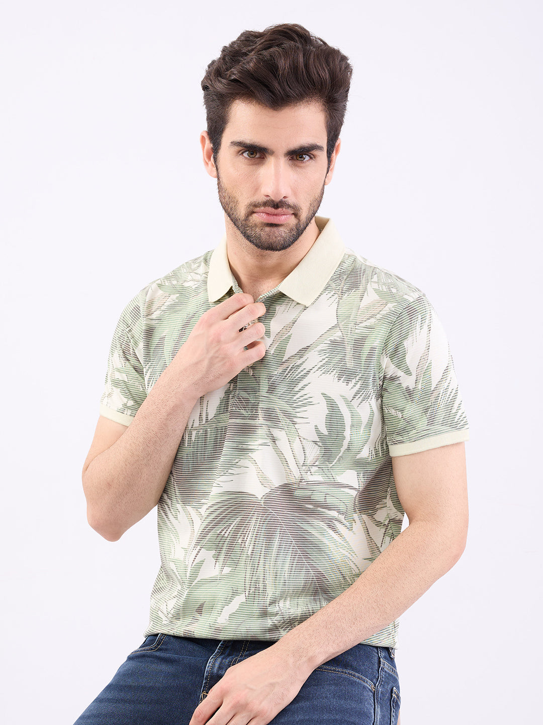 Spykar Sage Green Slim Fit Casual T-Shirt For Men