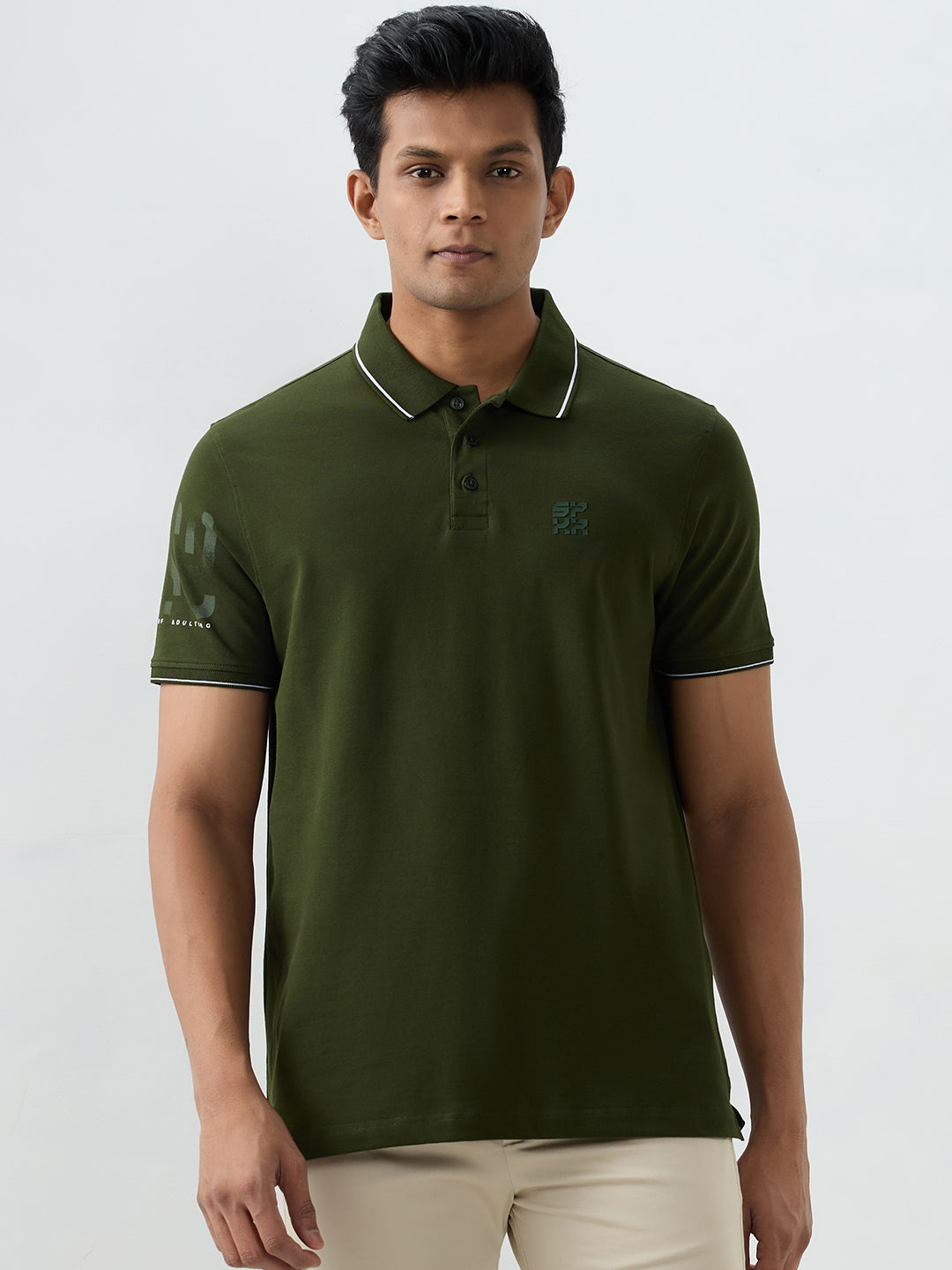 Spykar Military Green Slim Fit T-Shirts For Men