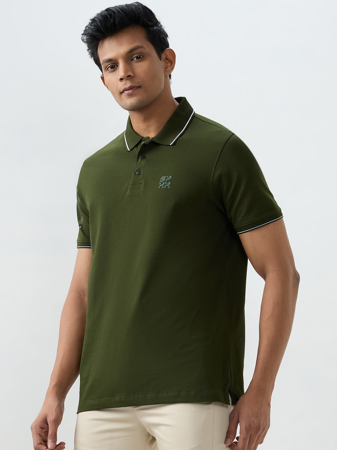 Spykar Military Green Slim Fit T-Shirts For Men