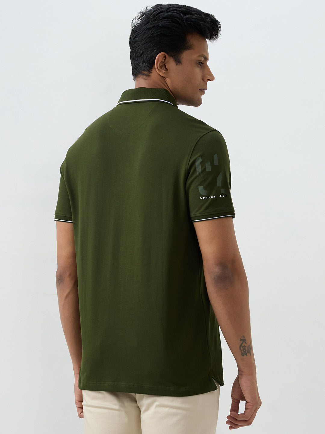 Spykar Military Green Slim Fit T-Shirts For Men