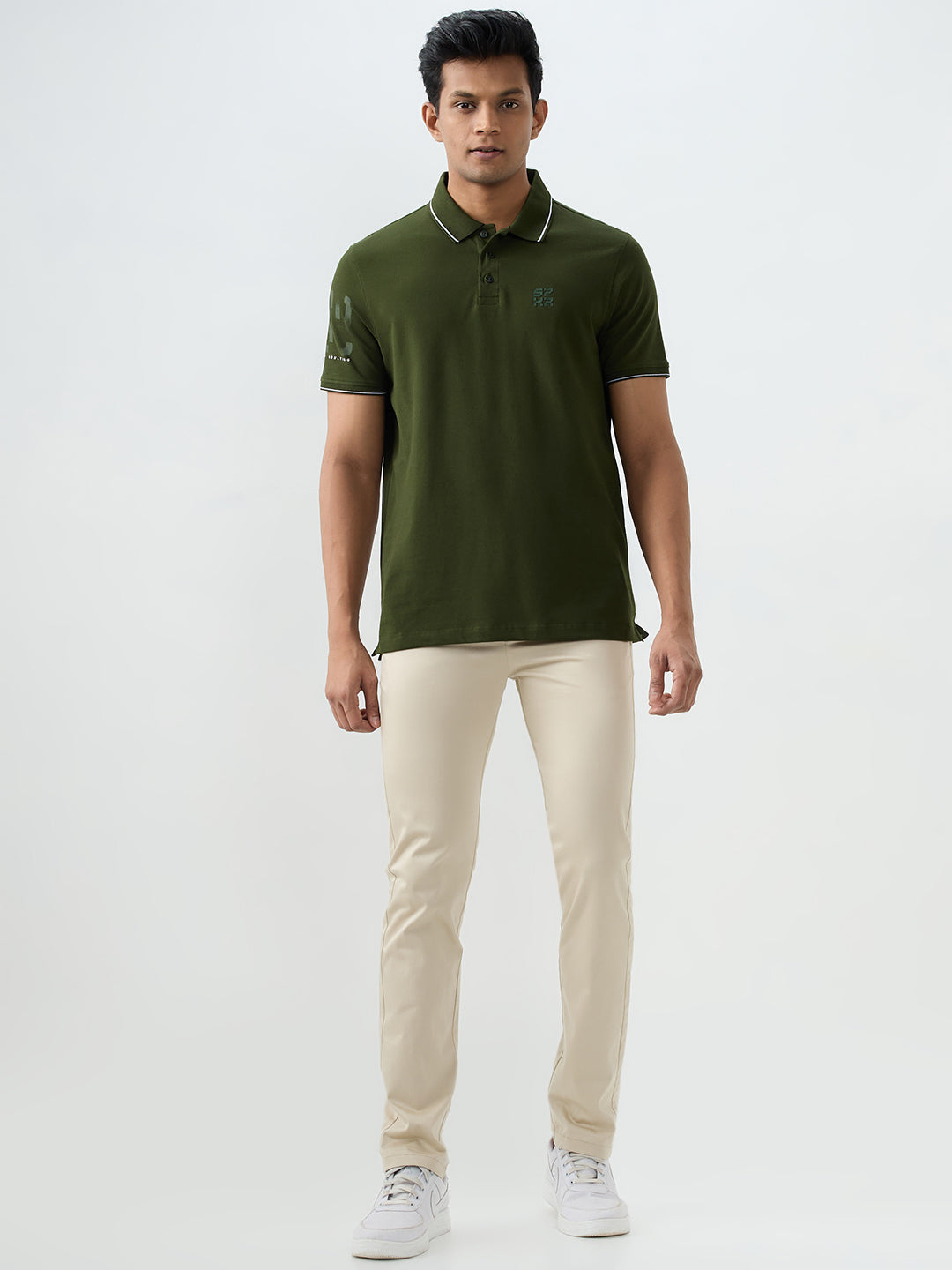 Spykar Military Green Slim Fit T-Shirts For Men