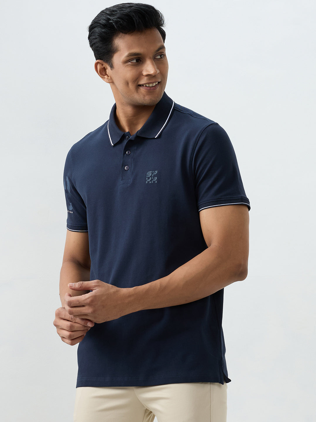 Spykar Navy Blue Slim Fit T-Shirts For Men