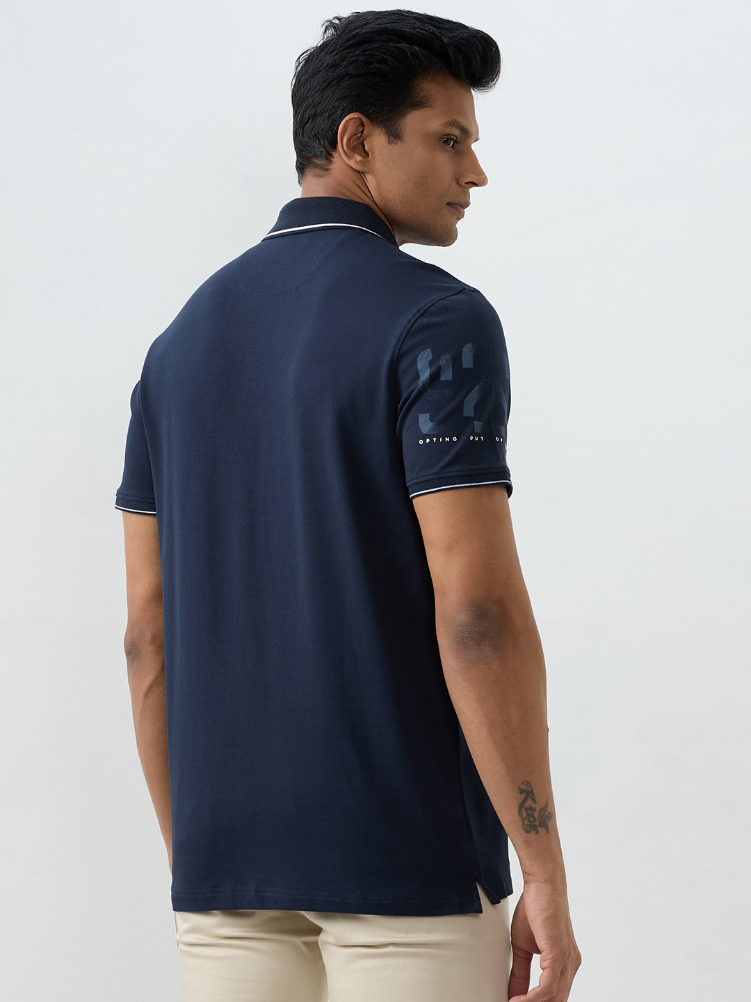 Spykar Navy Blue Slim Fit T-Shirts For Men