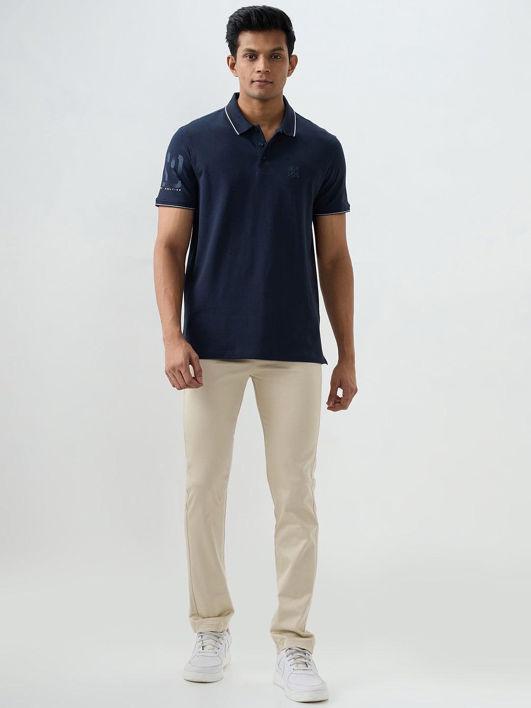 Spykar Navy Blue Slim Fit T-Shirts For Men