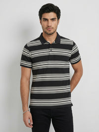 Men T-Shirt Stripe Black Regular Fit