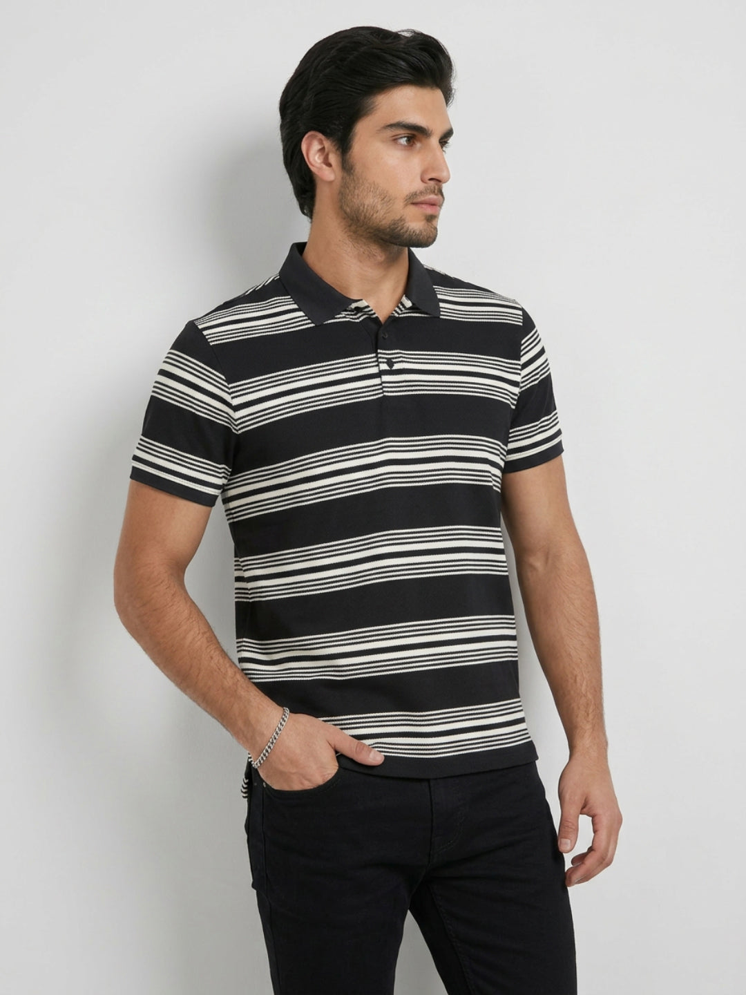 Men T-Shirt Stripe Black Regular Fit