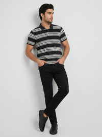 Men T-Shirt Stripe Black Regular Fit