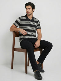 Men T-Shirt Stripe Black Regular Fit