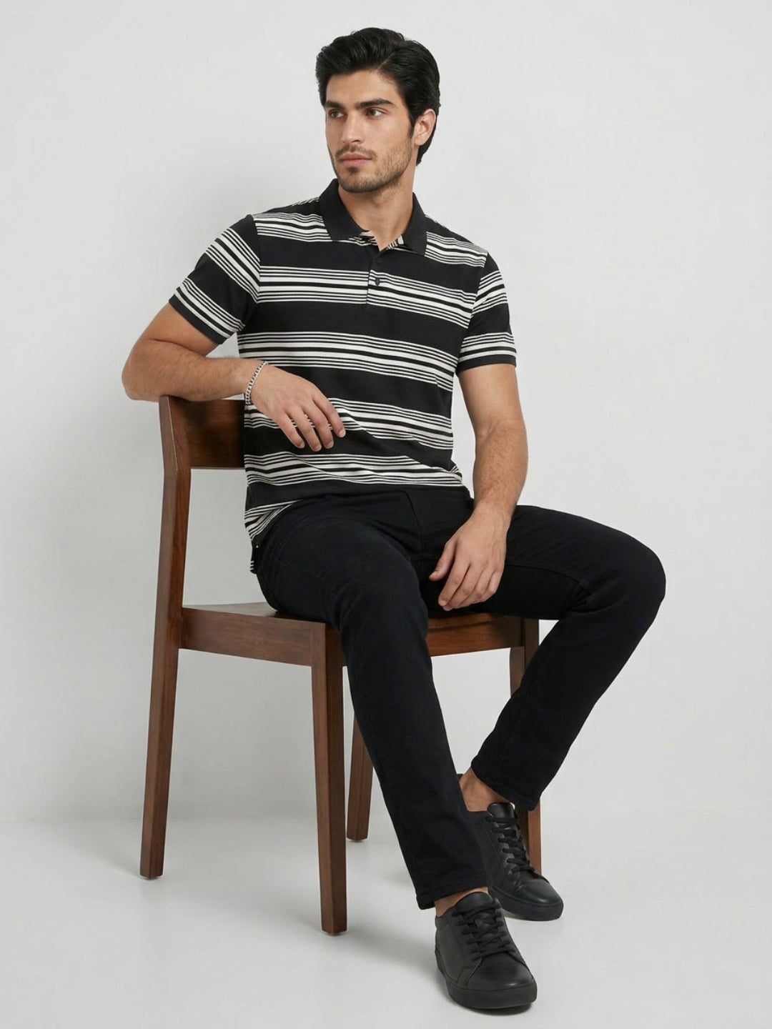 Men T-Shirt Stripe Black Regular Fit