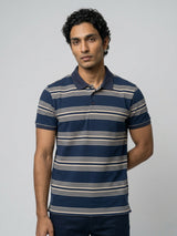 Men T-Shirt Stripe Navy Blue Regular Fit