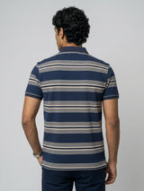 Men T-Shirt Stripe Navy Blue Regular Fit