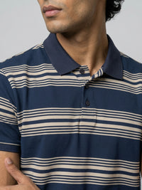 Men T-Shirt Stripe Navy Blue Regular Fit