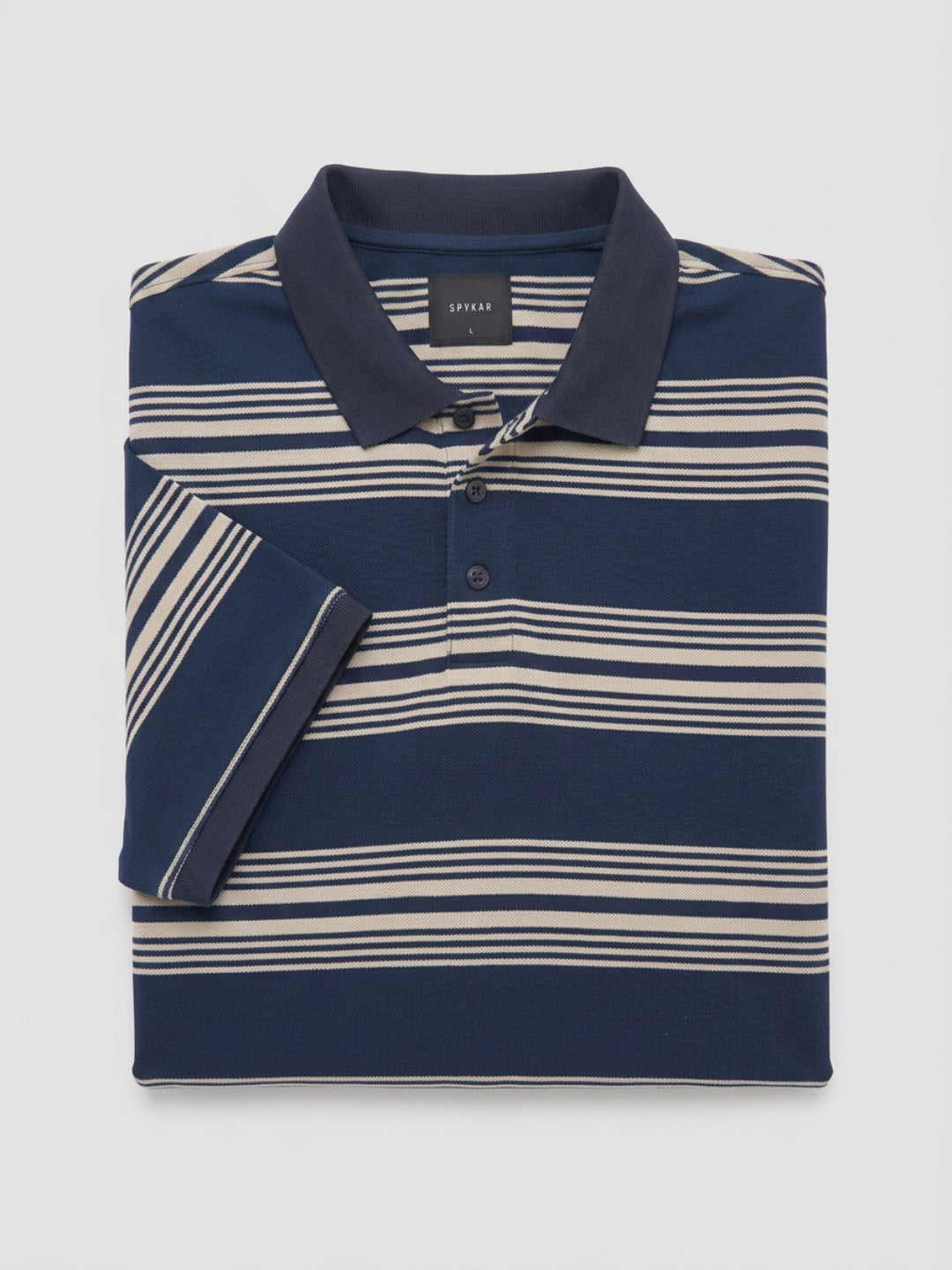 Men T-Shirt Stripe Navy Blue Regular Fit