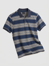 Men T-Shirt Stripe Navy Blue Regular Fit