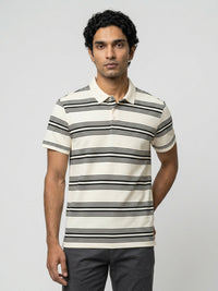 Men T-Shirt Stripe Off-White Regular Fit