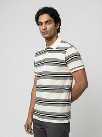 Men T-Shirt Stripe Off-White Regular Fit
