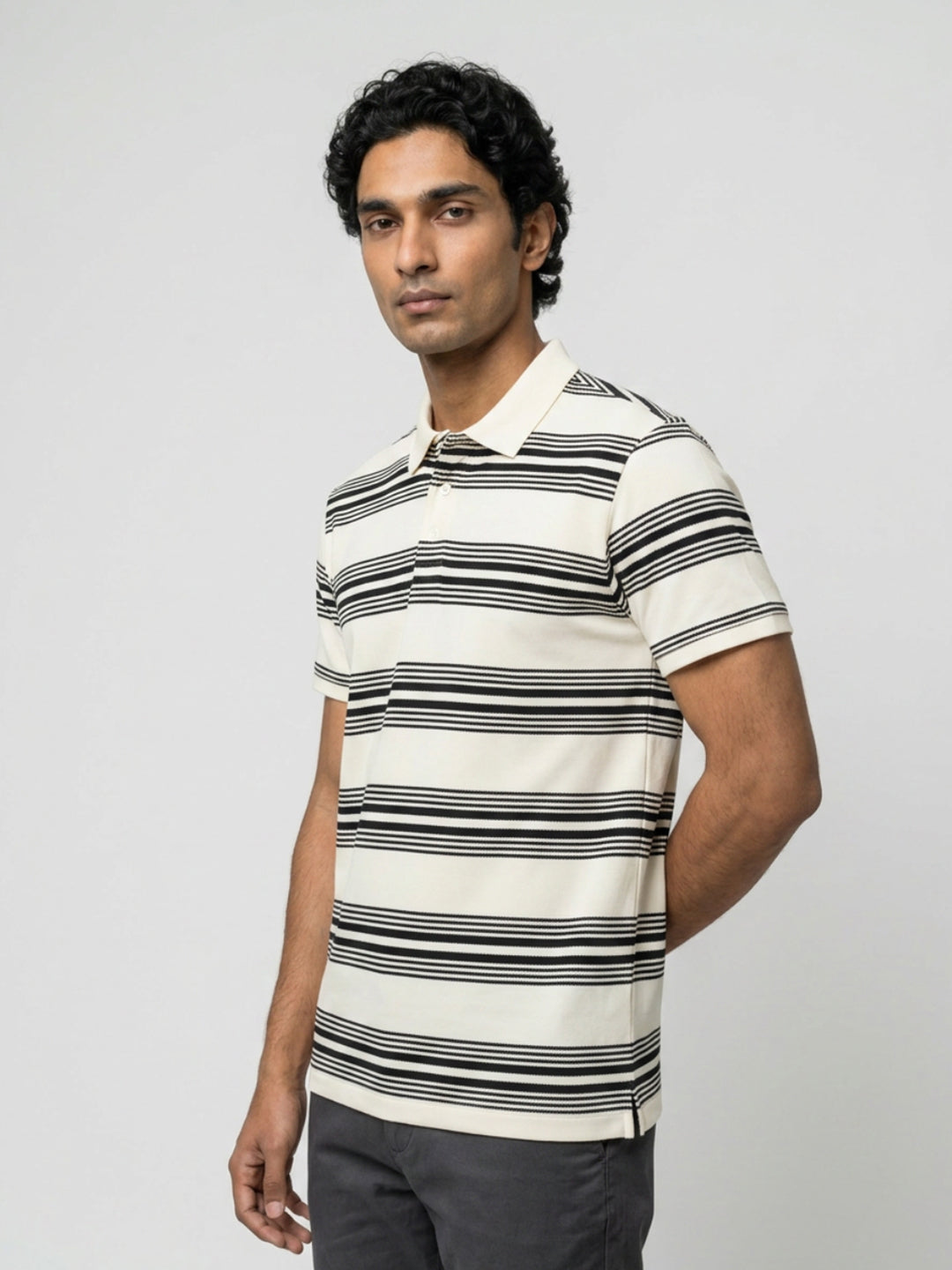 Men T-Shirt Stripe Off-White Regular Fit