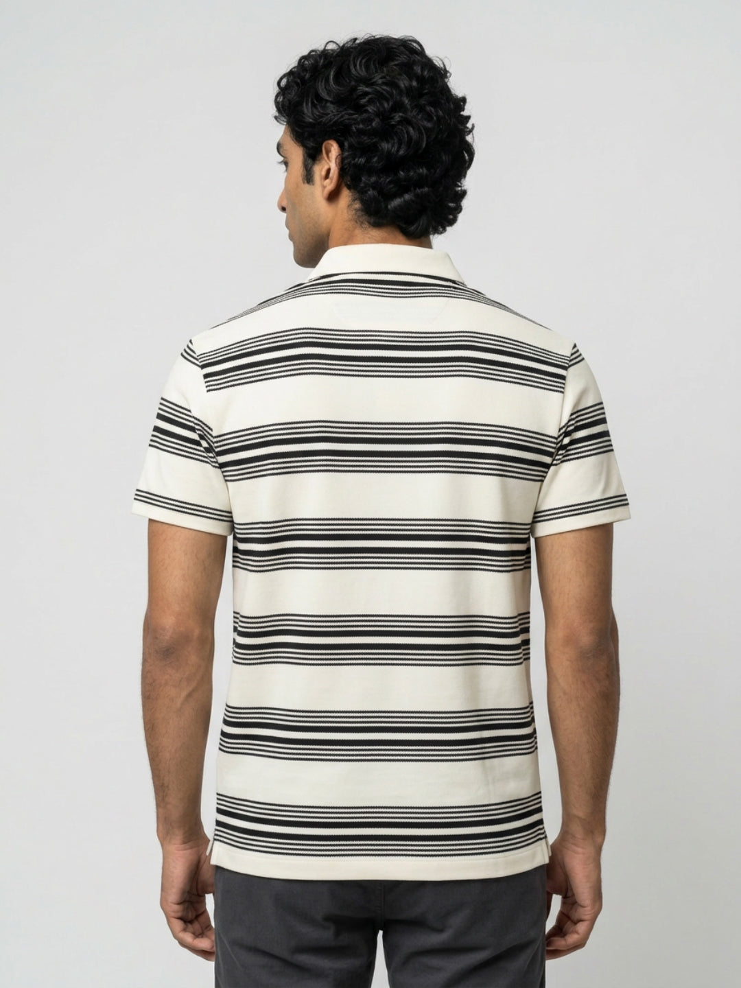 Men T-Shirt Stripe Off-White Regular Fit