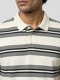 Men T-Shirt Stripe Off-White Regular Fit