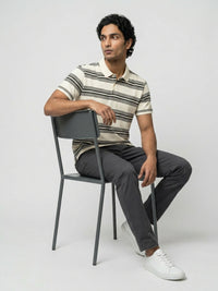 Men T-Shirt Stripe Off-White Regular Fit