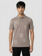 Men T-Shirt PRINT Brown Regular Fit
