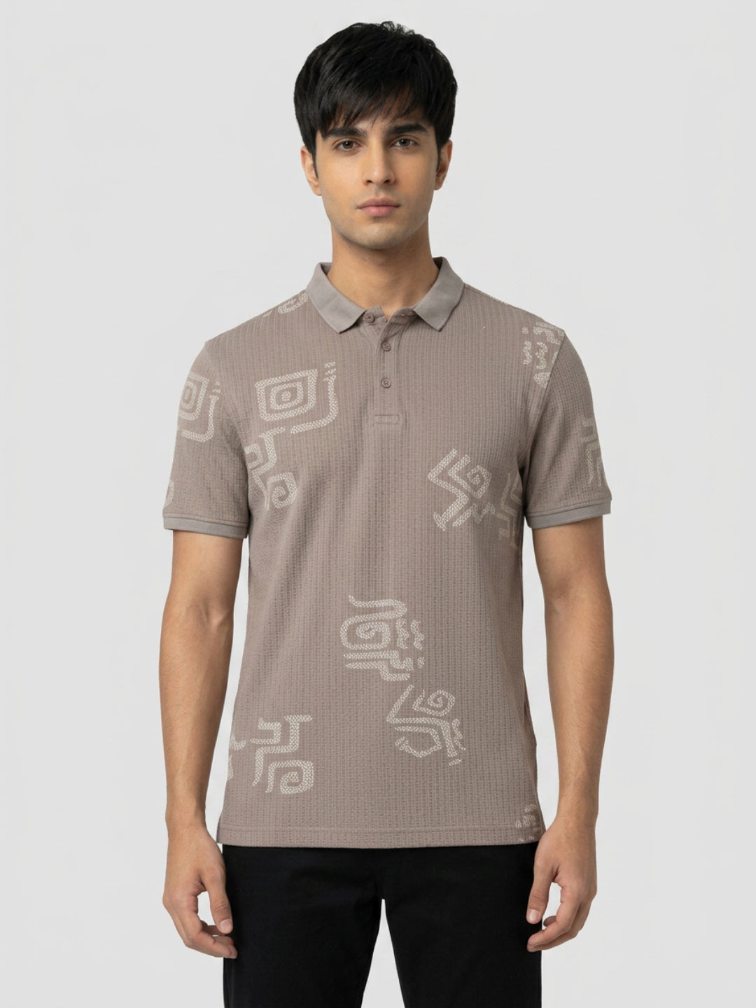 Men T-Shirt PRINT Brown Regular Fit