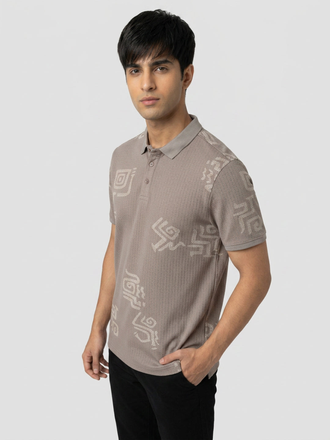 Men T-Shirt PRINT Brown Regular Fit