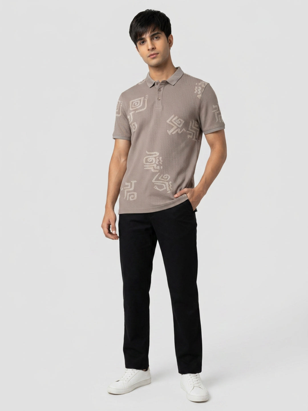 Men T-Shirt PRINT Brown Regular Fit