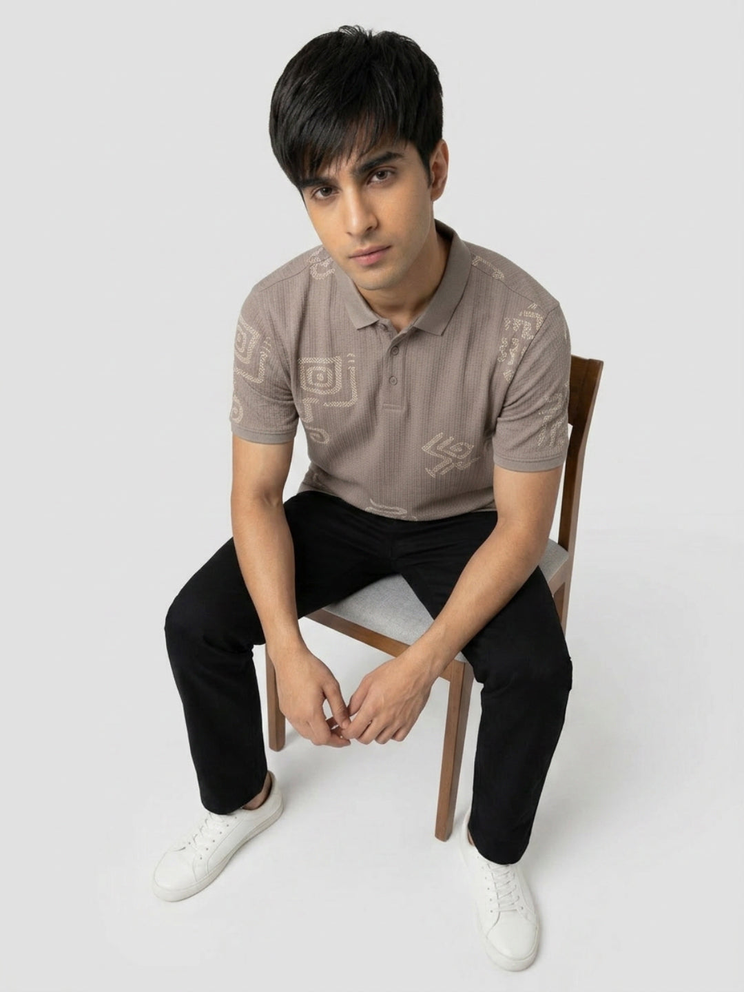 Men T-Shirt PRINT Brown Regular Fit