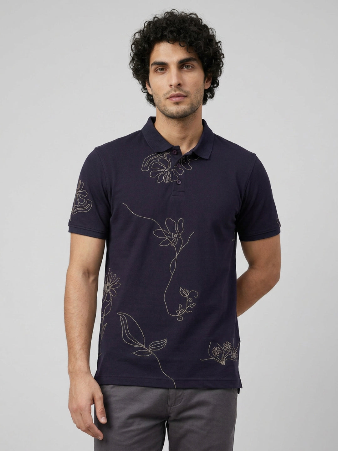 Men T-Shirt PRINT Navy Blue Regular Fit