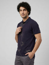 Men T-Shirt PRINT Navy Blue Regular Fit