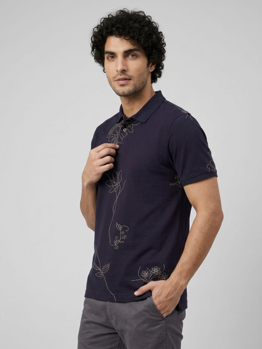 Men T-Shirt PRINT Navy Blue Regular Fit