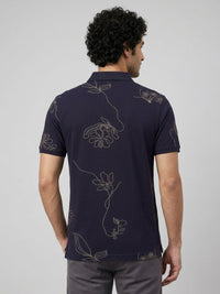 Men T-Shirt PRINT Navy Blue Regular Fit