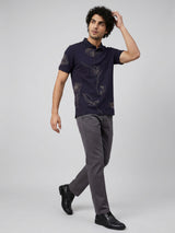 Men T-Shirt PRINT Navy Blue Regular Fit