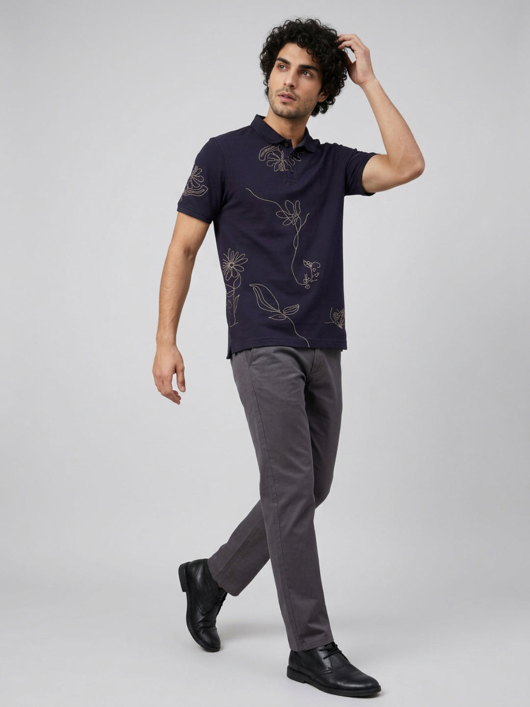 Men T-Shirt PRINT Navy Blue Regular Fit