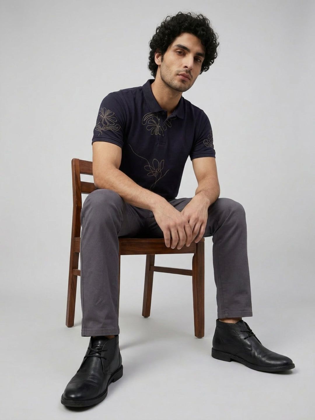 Men T-Shirt PRINT Navy Blue Regular Fit