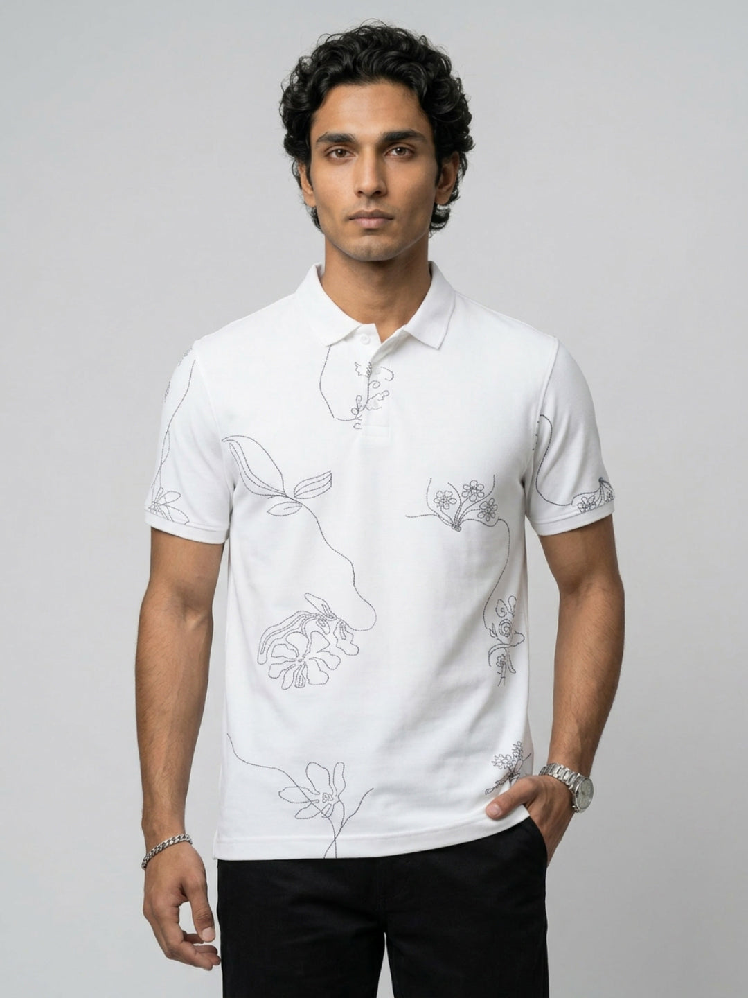 Men T-Shirt PRINT White Regular Fit