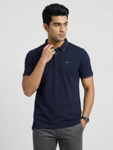 Men T-Shirt Solid Navy Blue Regular Fit