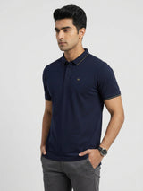 Men T-Shirt Solid Navy Blue Regular Fit