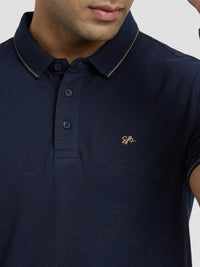 Men T-Shirt Solid Navy Blue Regular Fit